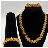Vtg. Gold Toned Necklace, Bracelet, & Earring Set
