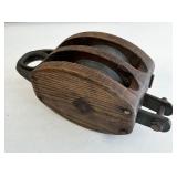 Vintage 10" Wooden Double Block & Tackle Pulley