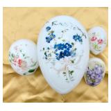 4 Vintage Hand Painted Blown Glass Eggs