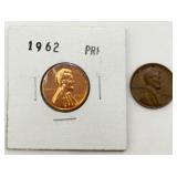 1962 Uncirculated Penny Proof, 1956-D Wheat Penny