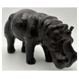 Vintage Leather-wrapped Hippopotamus Figurine