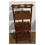 vintage carved wood folding 3-tier rack