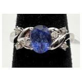 Stunning O.F. 925 Tanzanite Zoisite & Diamond Ring
