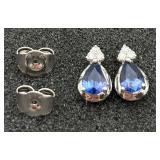 Pretty Pair of 925 SS Tanzanite & Diamond Earrings