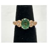 Pretty Emerald, Diamond & Sterling Silver Ring