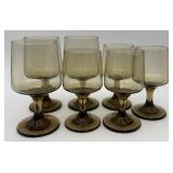 7 Libbey "Tawny Smoke" Brown Stemmed Glasses