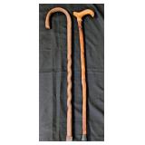 Two Hand Carved Natural/Lacquered 32" Canes