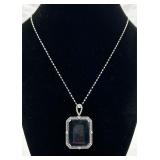 Large Sapphire, Diamond & Sterling Silver Necklace