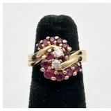 Beautiful 14K Diamond & Ruby Ring, 7 grams