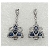 Beautiful Tanzanite, Diamond & Sterling Earrings