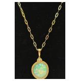 Stunning JS 925 SS 18K GO Opal & Diamond Necklace