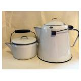 Vintage White Enamel Tea Pot & Coffee Pot