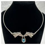 Sterling Silver & Topaz Choker w/ 2 Horses, 29.8gr