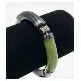 Sterling Silver, Green Jade & Onyx Bracelet