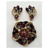 Elegant Vintage Pin/Brooch & Ear Clips Set