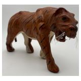 Vtg. Hand-painted Leather-wrapped Tiger Figurine