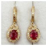 Beautiful Ruby, Diamond & Sterling Silver Earrings