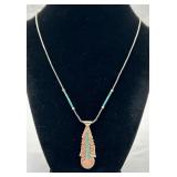 Navajo Sterling Silver, Turquoise Feather Necklace