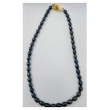 Black Freshwater Pearl Necklace w/Gold Tone Clasp