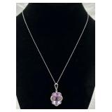 Beautiful Amethyst, Diamond & Sterling Necklace