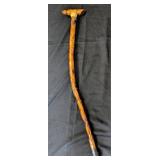 Carved 34" Cane w/Stylized Dragon Head & Cross