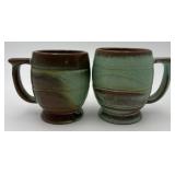 Pair of Vtg. Frankoma Pottery Barrel Coffee Mugs