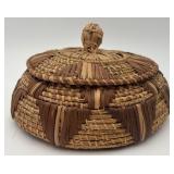 Vtg. Hand-woven Pine Needle Basket w/ Lid