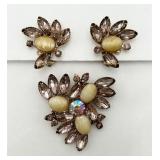 Vintage Lavender Pin/Brooch & Matching Ear Clips