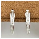 Beautiful Sterling Silver & Diamond Hoop Earrings