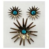 Vintage Starburst Pin/Brooch & Ear Clips
