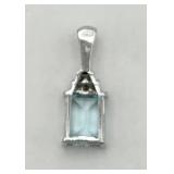 14K White Gold, Diamond & Aquamarine Pendant 1.7gr
