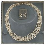 8-Strand 14K Freshwater Pearl Necklace & Earrings