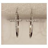 Sterling Silver & CZ Cross Hoop Earrings