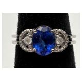 Gorgeous O.F. 925 Tanzanite Zoisite & Diamond Ring
