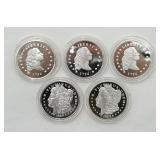 3 1794 Flowing Hair & 2 1889 Morgan Replica Coins