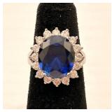 Beautiful Sterling Silver, Sapphire & CZ Ring