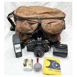 Konica Autoreflex TC Camera, Flash, Filters & Bag