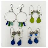 4 Pair Blue & Green Acrylic Bead Earrings