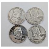 4 Franklin Half Dollars: 90% Silver