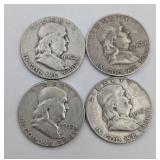 4- 1952 Franklin Half Dollars: 90% Silver