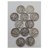 12- 90% Silver Mercury Dimes