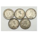 5 Canadian 80% Silver 10 Cent Coins