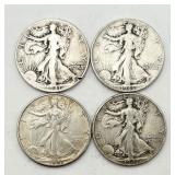 4 Walking Liberty Silver Half Dollars