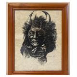 Framed Print of Portrait Titled ï¿½Bull Chief- Crowï¿½