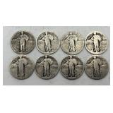 8- Walking Liberty Quarters, 90% Silver