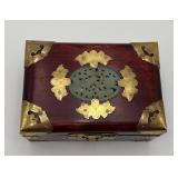 VTG Wood/Brass Shanghai Chinese Jade Inlay Jewelry