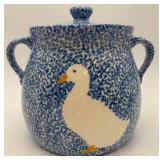 N.S. Gustin Co. Blue Spongeware Bean Pot w/ Lid