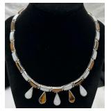 Mexico 950 Silver Tiger Eye & M.O.P. Necklace