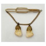 Vintage Elks Lodge Tie Clip w/ 2 Elks Teeth