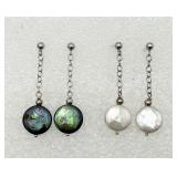 2 Pair of Sterling Silver & Akoya Pearl Earrings